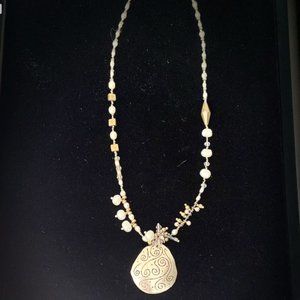 Silpada Sterling Silver Pearl Brass "Down to Earth" Pendant Necklace